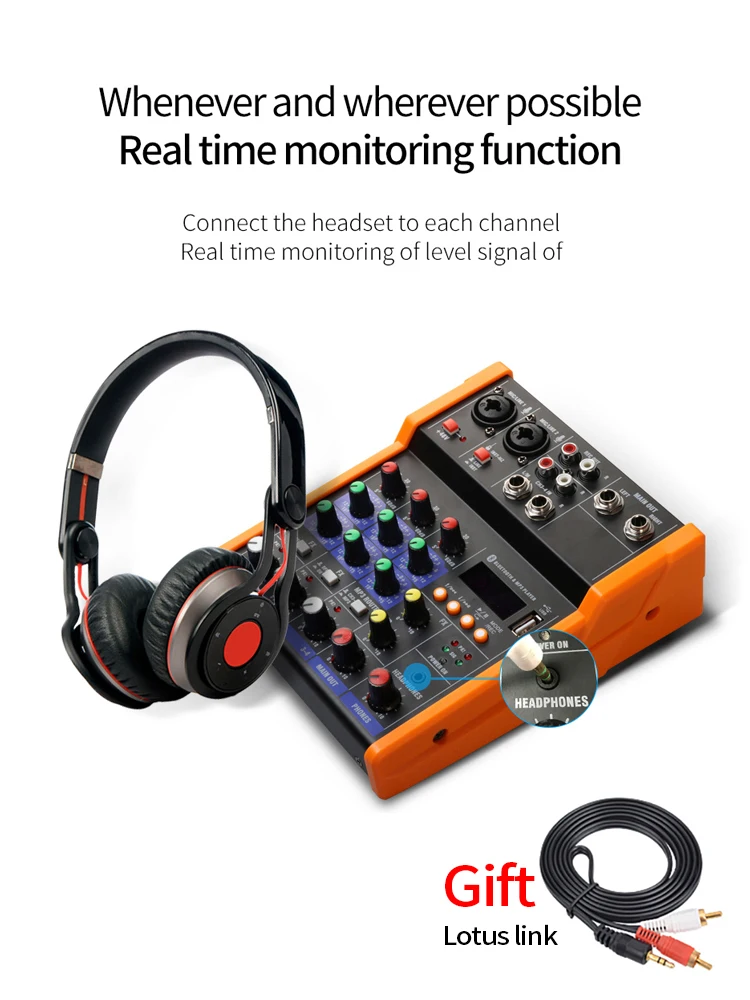 TKL 4Channels Audio Mixer with UHF microphone Sound Mixing REC Bluetooth USB Record 48V Phantom Power DJ Mixer