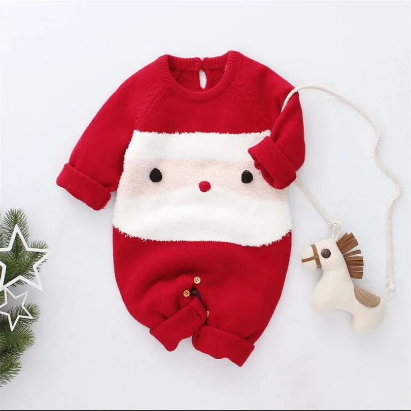 Рождественская одежда для малышей, вязаный детский комбинезон для новорожденных, Рождественский комбинезон для маленьких мальчиков, детский костюм Санта-Клауса, детский комбинезон, комбинезон для маленьких девочек