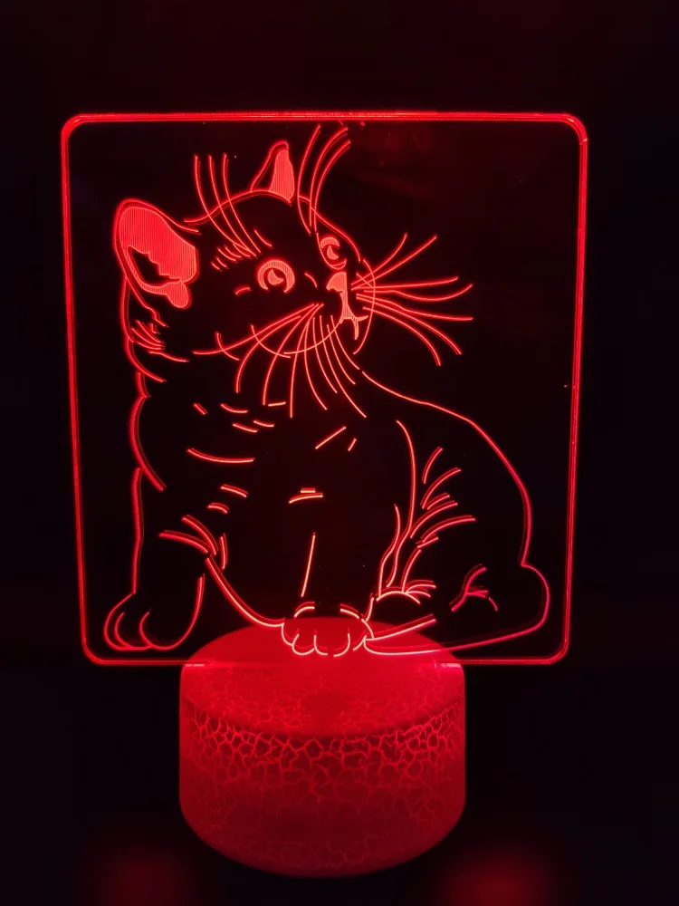 Ночник для кошек, домашних животных, котенка, 3D лампа, приятный подарок для Chid, работающий от аккумулятора, светодиодная лампа ночного света, лазерный классный офисный Декор