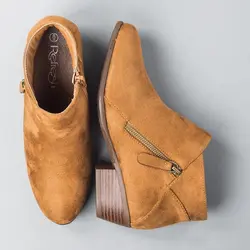 Женские ботинки на молнии сбоку; модная замшевая обувь на низком каблуке; женские короткие ботинки; повседневные ботильоны на квадратном
