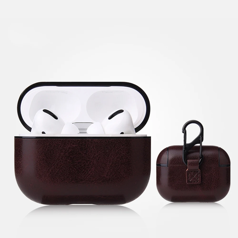 Coffee Для Airpods Pro Чехол из искусственной кожи Crazy Horse шаблон Футляр для наушников для Airpods Pro противоударный анти-капля защитный чехол - Цвет: Coffee