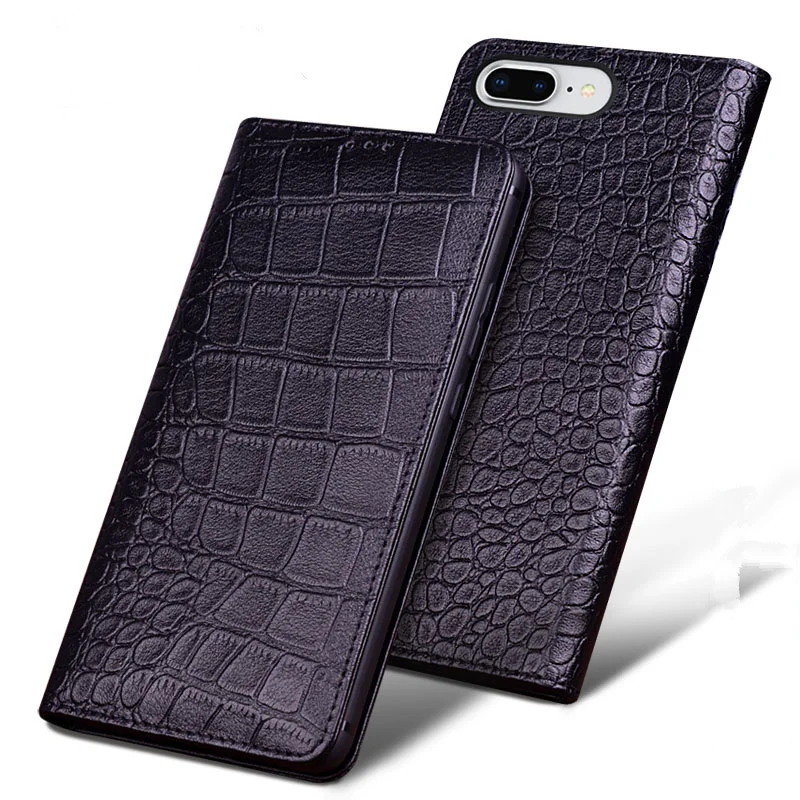  High-end full grain genuine leather magnetic holder case for Apple iPhone 8 Plus/iPhone 8 flip phon