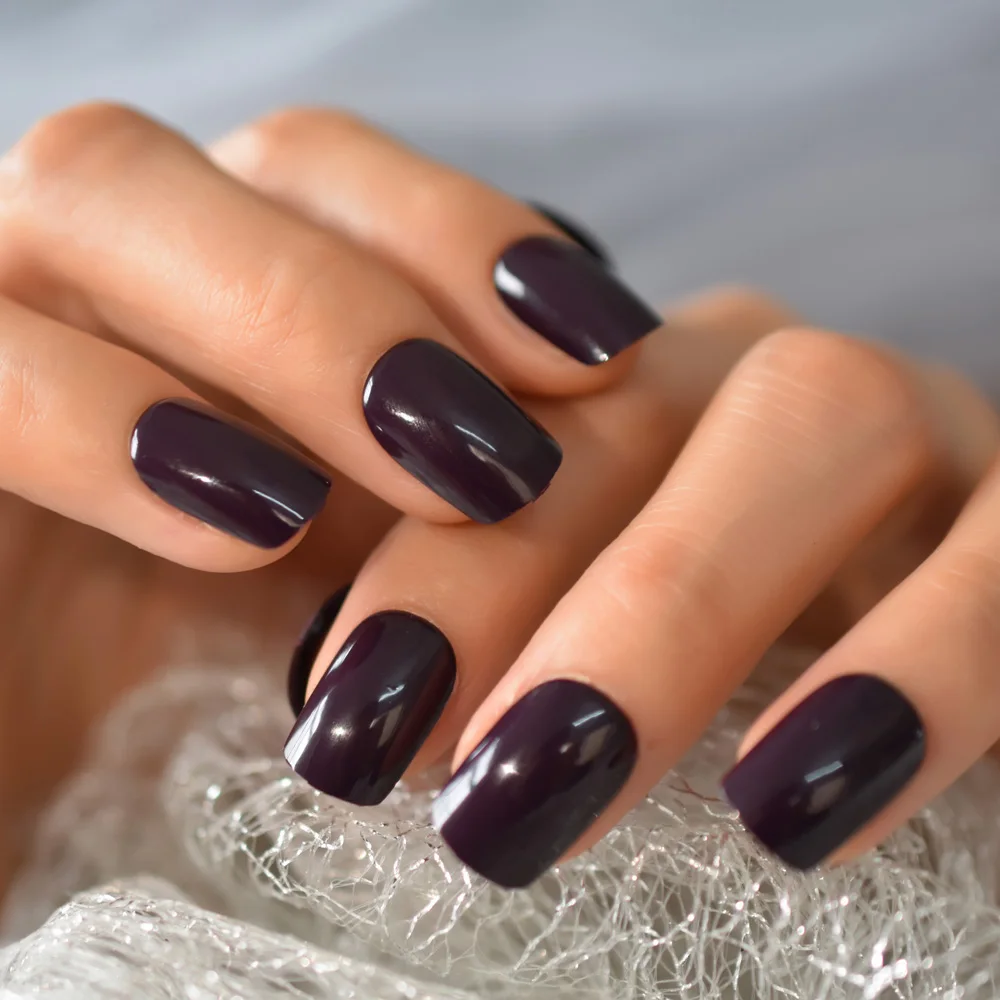 Dark Brown Short 24PCS False Nail Shiny Full Cover Press On Nails Square  Manicure Tool Fake Nail Art Tips - AliExpress Beauty & Health