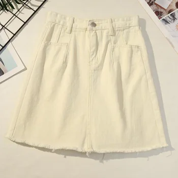 

White Jeans Skirs Womens 2020 Vintage High Waist Washed Denim Mini Skirt Pockets Female Streetwear Casual Short Skirts Spodnica