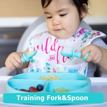 

Baby Silicone Training Fork Spoon Set Infant Practice Scoop Feeding Training Tool Kids Food Supplement for Newborn