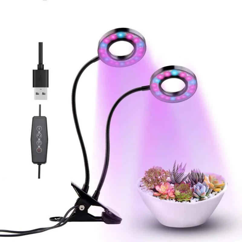 Зажим для выращивания растений светильник питаемые через USB порт с красные, синие спектра, гибкий гуснекс, 3/6/12 H таймер, 5 уровней яркости, 3