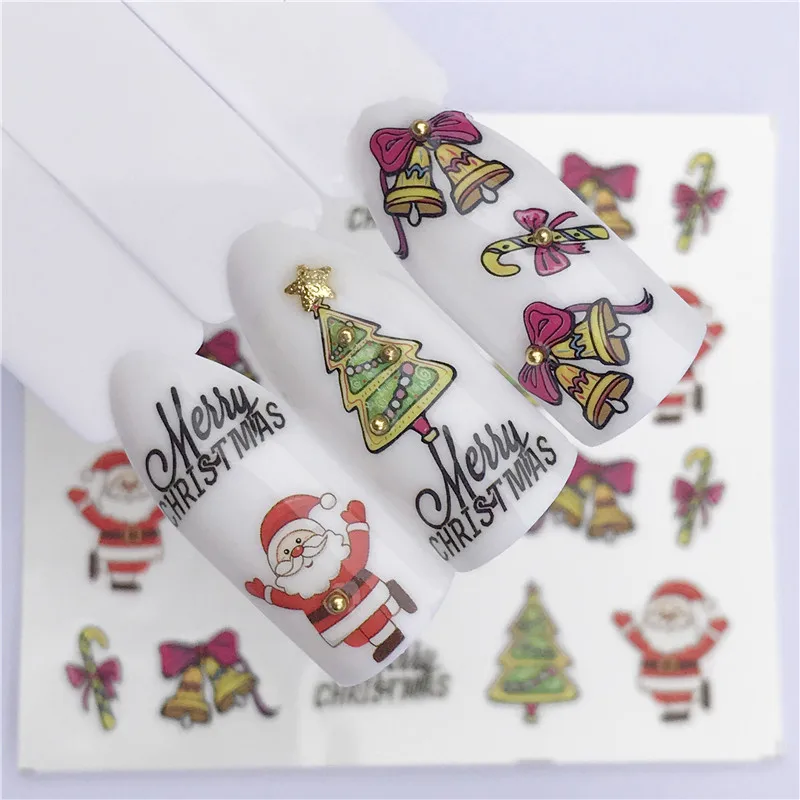 1 лист Рождественский дизайн Санта Клаус Лось снег наклейки для ногтей маникюра водные обертывания наклейки для ногтей s для ногтей слайдеры искусство - Цвет: YZW-2154