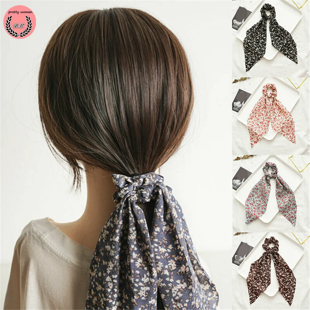 

Women Floral Print Hair Ring Scrunchie Bow for Women Streamers Elastic Hair Ties Ponytail Charm Gift