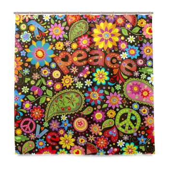 

Abaysto Wallpaper with Hippie Symbolic Polyester Fabric Shower Curtain Sets with Hooks Waterproof Mildew Bathroom Decor