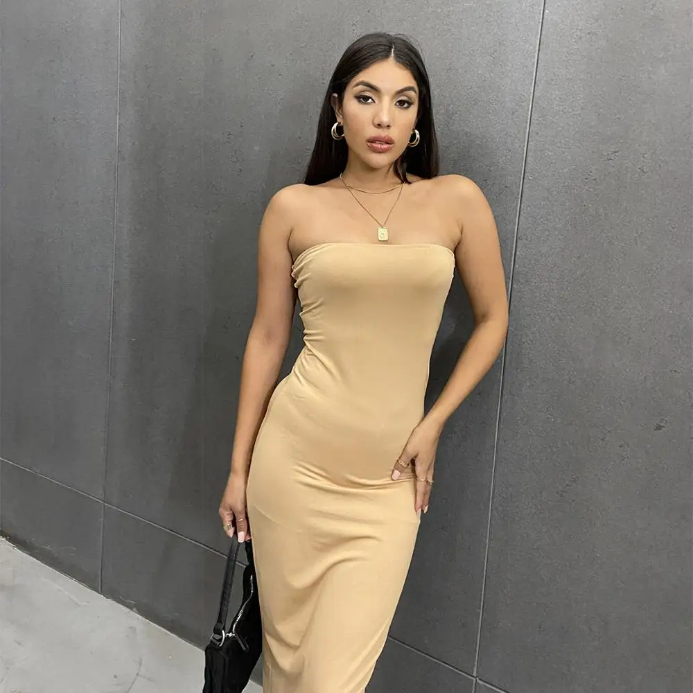 Off Shoulder Strapless Sexy Women Dress Sleeveless Straight Long Bodycon Dress Backless Casual Summer Party Dress Women