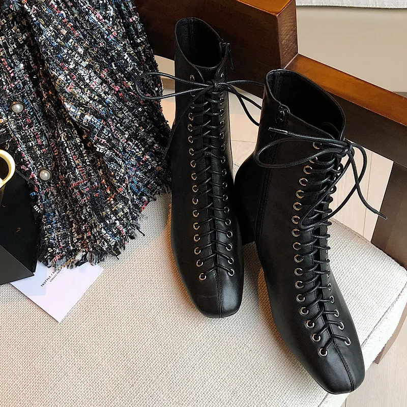 

Square With Boots Genuine Leather Boot 2019 High With Short Boots Woman