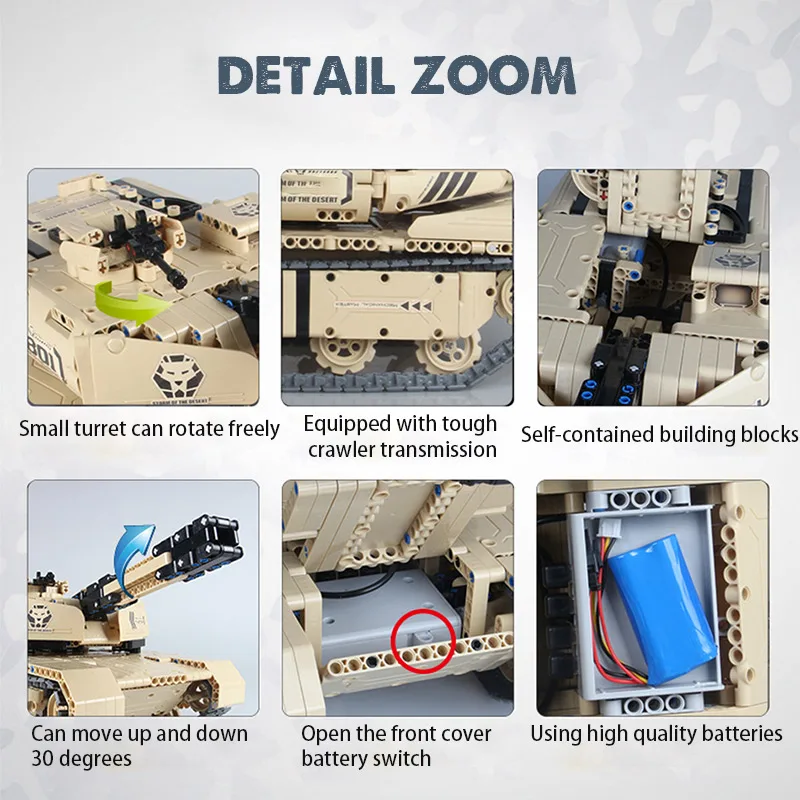 2,4G RC M1A2 модель танка, строительные блоки, совместимые военные блоки для танков с дистанционным управлением, 1276 шт Наборы игрушек для детей