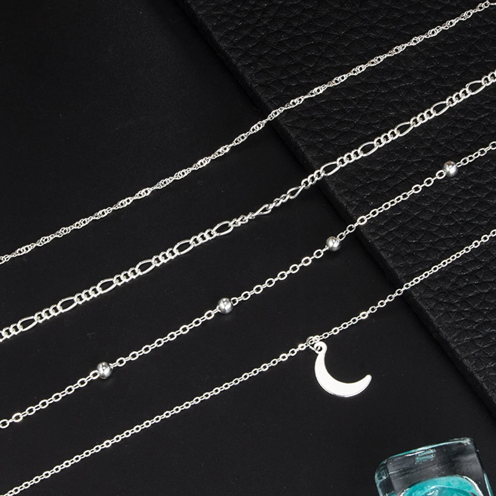 

4Pcs/Set Simple Moon Female Anklets Barefoot Crochet Sandals Foot Jewelry Boho Style On Foot Ankle Bracelets For Women Leg Chain