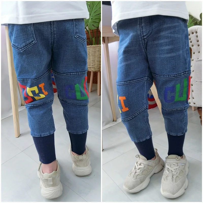 

Children Color Printed Words Elasticity Jeans 2019 Spring New Style Korean-style Childrenswear Baby Pants Boys Trousers Fashion