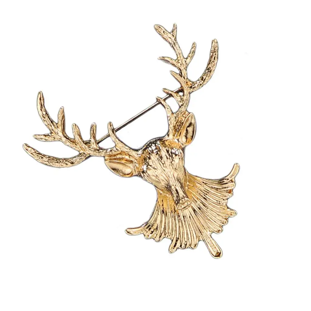 Fashion Vintage Deer Reindeer Brooch Collar Pin Jewelry Gift for Christmas Silver Gold