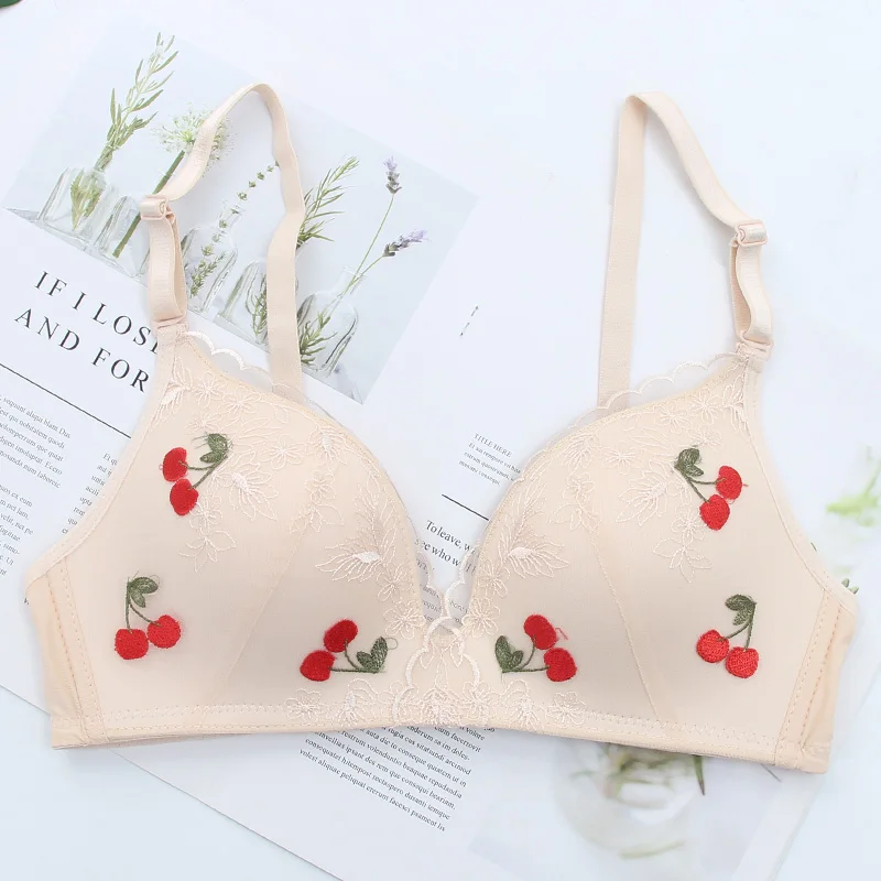Cherry Модное нижнее белье, женский сексуальный кружевной бюстгальтер с вышивкой вишни, тонкое мягкое удобное дышащее нижнее белье для девочек-подростков - Цвет: Cherry