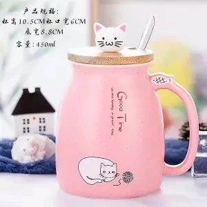 Марка чашка женская кошка керамическая чашка с крышкой Ложка пара чашек домашняя кофейная чашка для молока кофейные кружки кофейная кружка для путешествий - Цвет: 450ml set