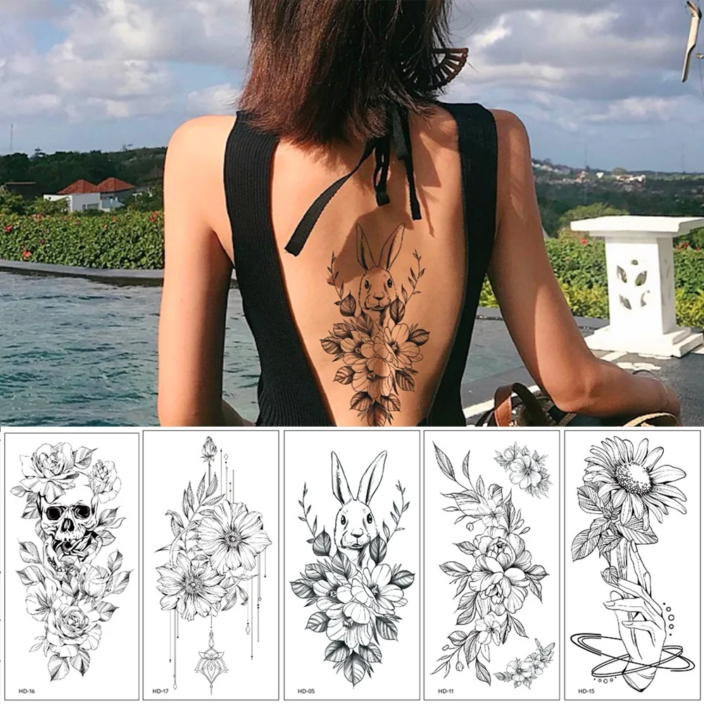 Tatuagem Temporária Preta Adesivos De Feminina Floral Falsa Corporal Arte  Peito sexy Para Meninas Mulher