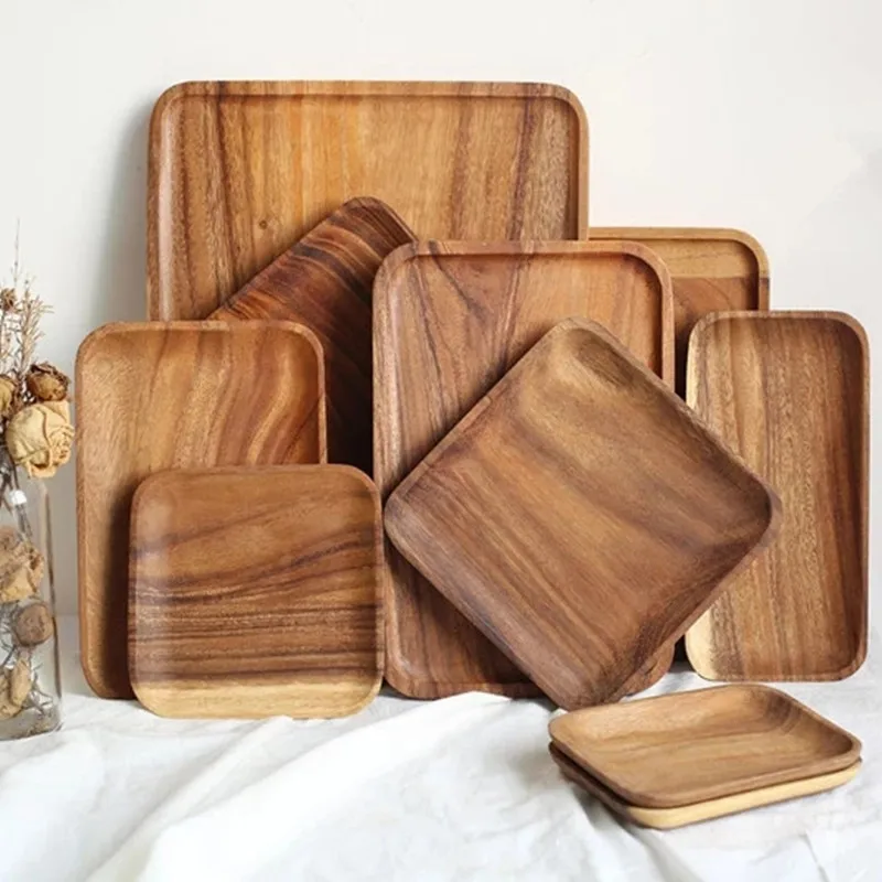 Квадратная прямоугольная деревянная тарелка для сковородок зеркальный поднос