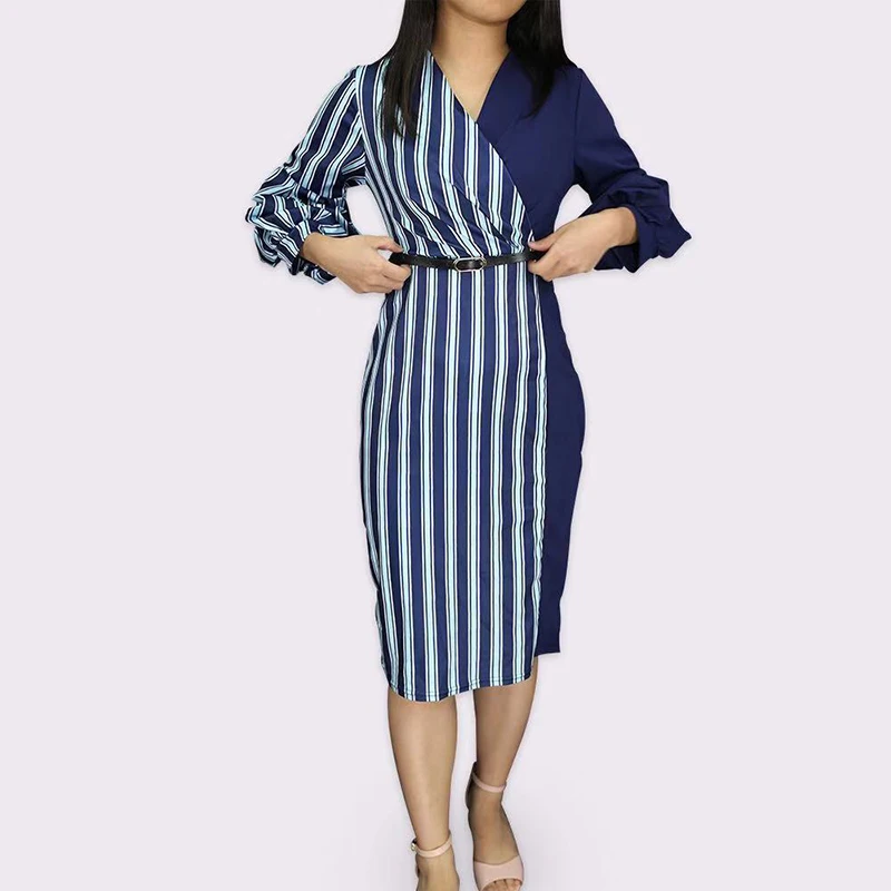 MD African Print Striped Dresses Women Plus Size Dashiki Maxi Dress Elegant Ladies Slim Bodycon Dress 2020 African Party Clothes