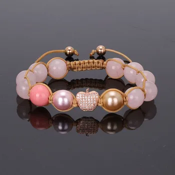 New Fashion women Jewelry Bracelet Natural Stone Pearl Beads CZ Pave Pall Charm Beaded Braided Adjustable Bracelet For Women
