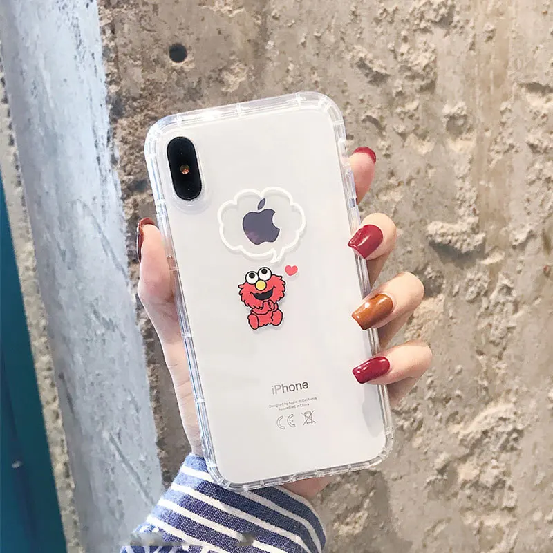 Красный Милый уличный прозрачный чехол Elmo для Iphone 11 Pro Max чехол для телефона 11 Pro XR XS 8 Plus 7 Plus 6S Plus 11 XS Max смартфон - Цвет: Красный