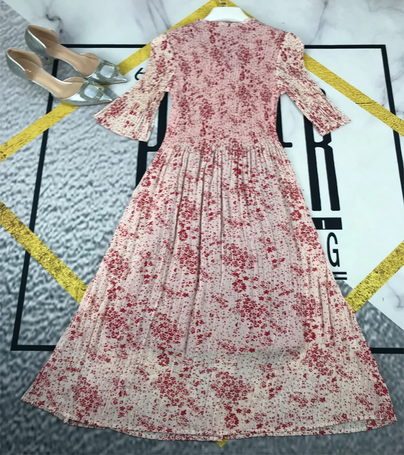 Miyake/новое летнее плиссированное платье в Корейском стиле; платье с сердечками для девочек; женское длинное платье с короткими рукавами