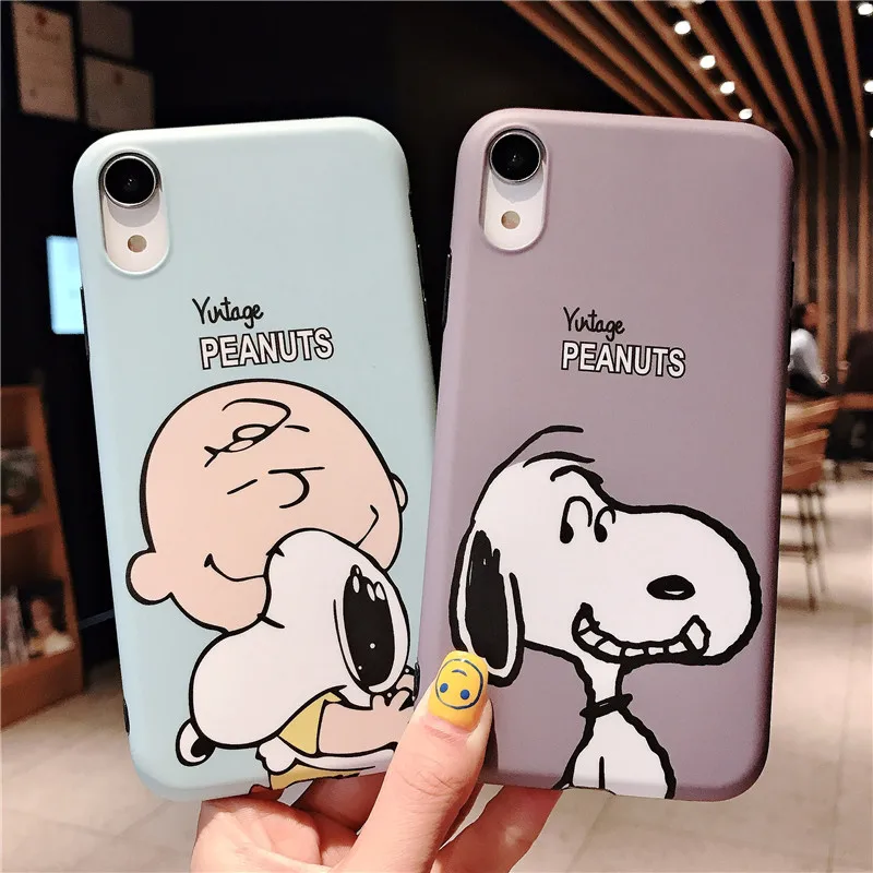 Japan PEANUTS Charlie Couple embrace phone case For iphone X XS MAX XR 6 6S 7 8 Plus scrub soft silicone back cover Funda |