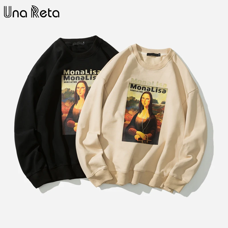 UnaReta Mona Lisa, флисовая мужская толстовка с принтом, хип-хоп пуловер, уличная толстовка, Harajuku, спортивный костюм, мужские повседневные топы
