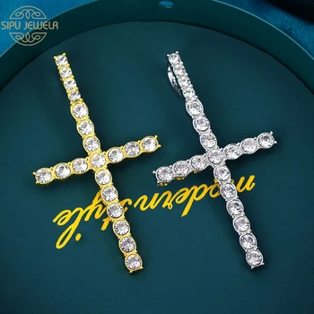 

1PCS Shining Rhinestone Cross Pendants Silver Gold Color Charms For Jewelry Making Necklace DIY Accessories Craft Wholesale