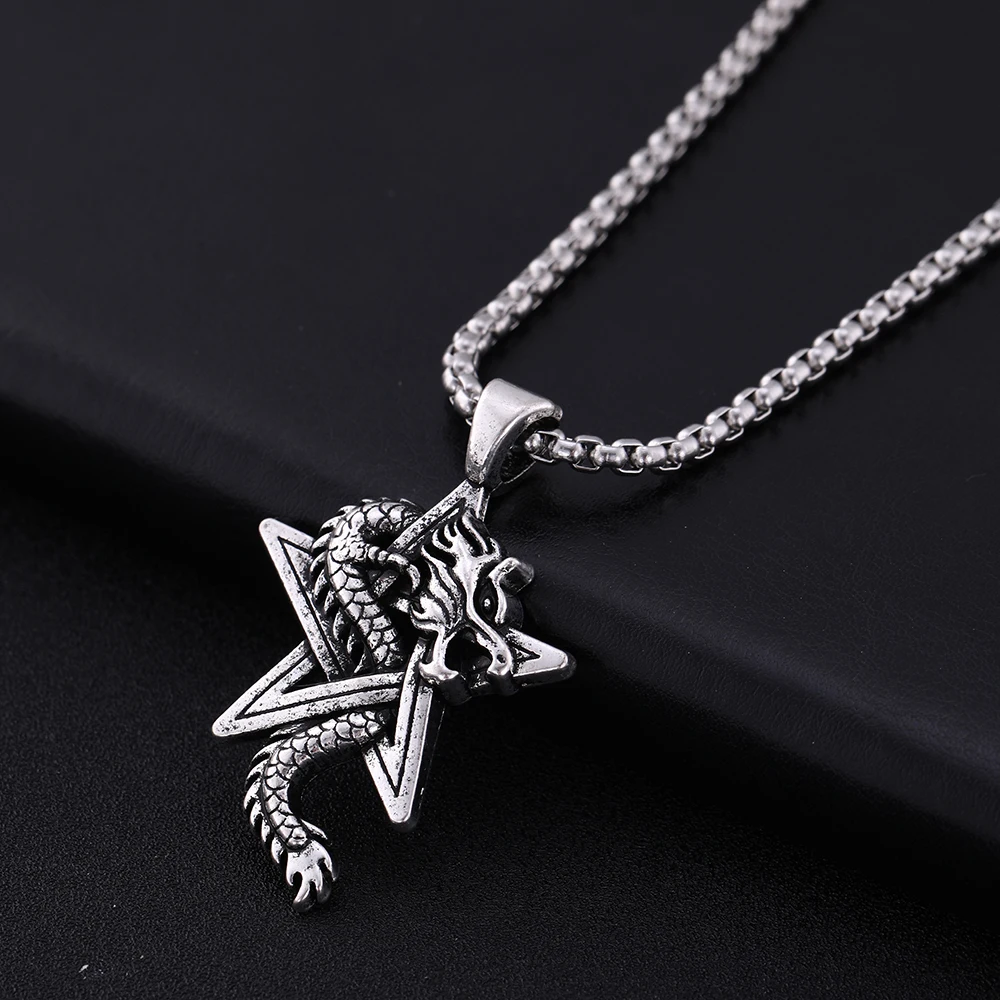 My shape Pewter Dragon on Pentacle звезда пентаграммы Готическая фантазия кулон мужское кожаное