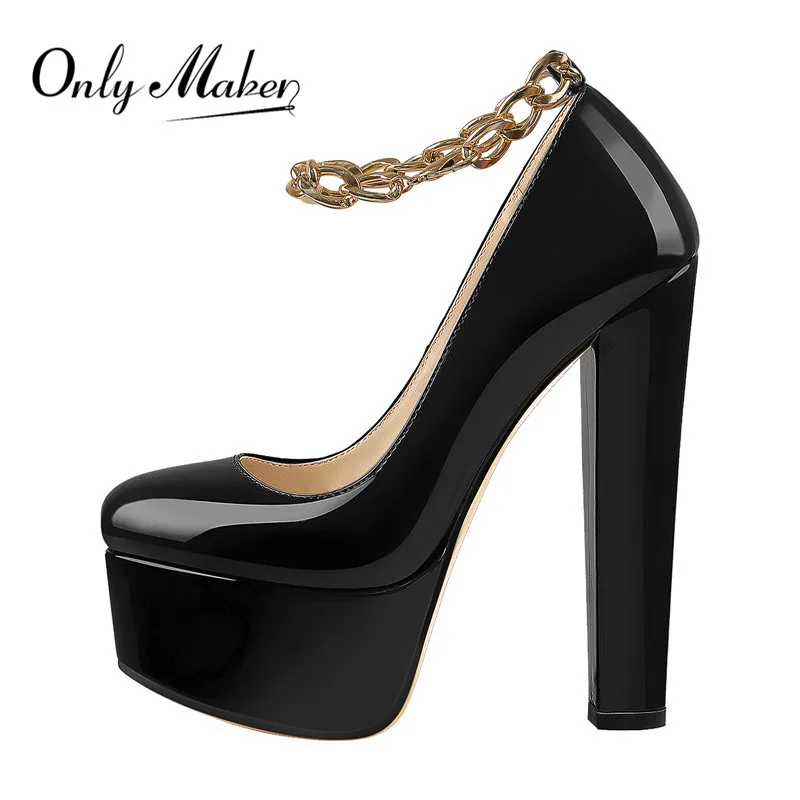 

Женские туфли на массивном каблуке Onlymaker, черные, красные туфли с круглым носком и ремешком на щиколотке, обувь большого размера
