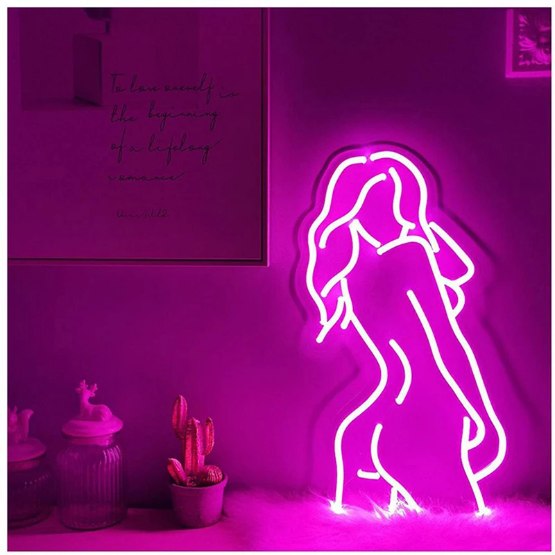 LED Neon Light Festival Party Atmosphere Decoration Unique Shape Wine Glass Sexy Female Standing Sign Lighting Bar Room Decor