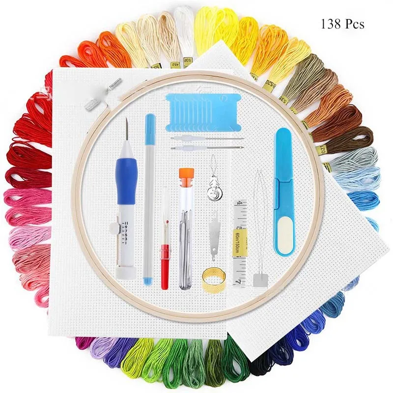 138 Pcs 136 шт./компл. Волшебные узоры перфорирующая игла комплект ремесленных инструментов ручка для вышивки комплект, нитки для шитья Вязание DIY шланговые - Цвет: 138 Pcs
