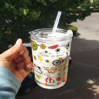 

The Glass Mass Sports Bottle Children's Day Only Cup Cup with Straw Mini Cup Glass Customizable