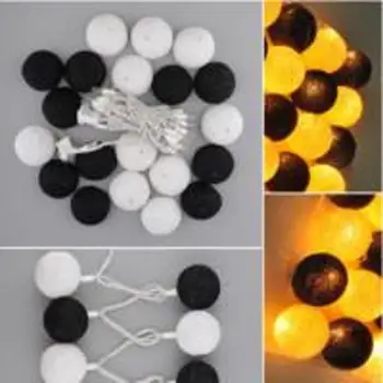 

Ball Cotton Ball Lights LED String Light Decor Fairy Outdoor 20LED Home Wedding White+Black