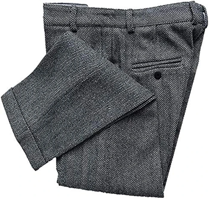 Classic Grey Men Pants Herringbone Suits Pants Regular Size Vintage Mens Pants Tweed Hemmed Pants Groomsmen Trousers