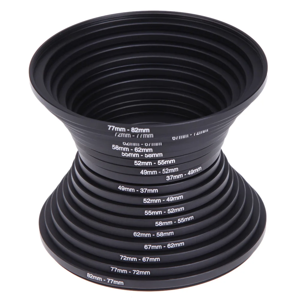 18pcs Camera Lens Filter Step Up & Down Ring Adapter Metal Filter  Adapter Ring For All Camera DSLR 37-82 82-37mm Mount Set Kit