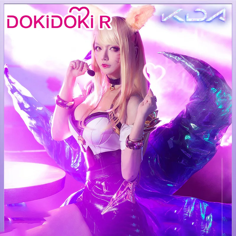 DokiDoki-R игры Лига Легенд кДа Косплей Костюм Ahri со всеми аксессуарами для женщин LOL