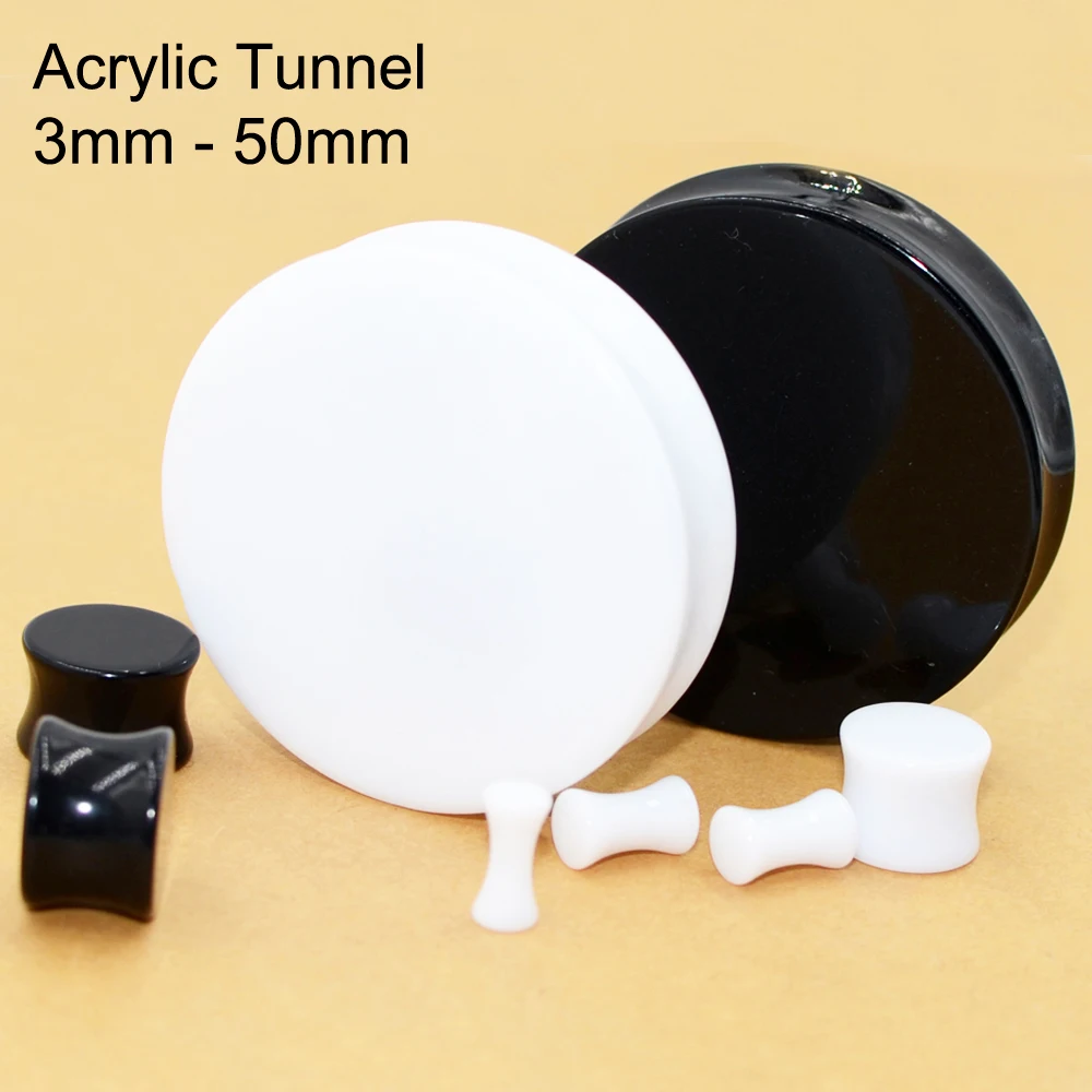 1 пара белых и черных акриловых тоннелей для ушей, простые Стильные ушные измерители, пирсинг, двойное изогнутое седло, расширитель, носилки, ювелирные изделия для тела