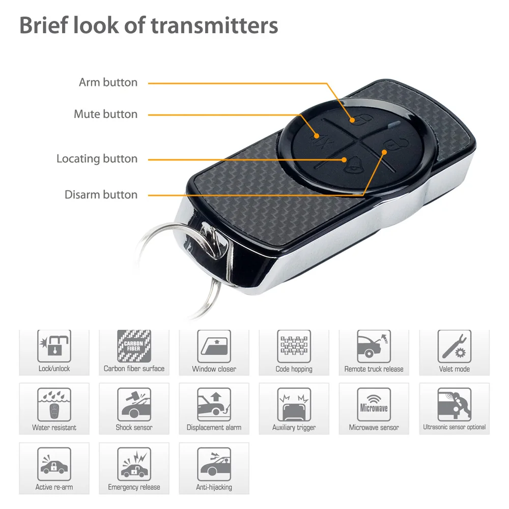 1 Way Car Alarm System Match Central Locking System& Window Closer Anti-hijacking Remote Trunk Release alarm for car