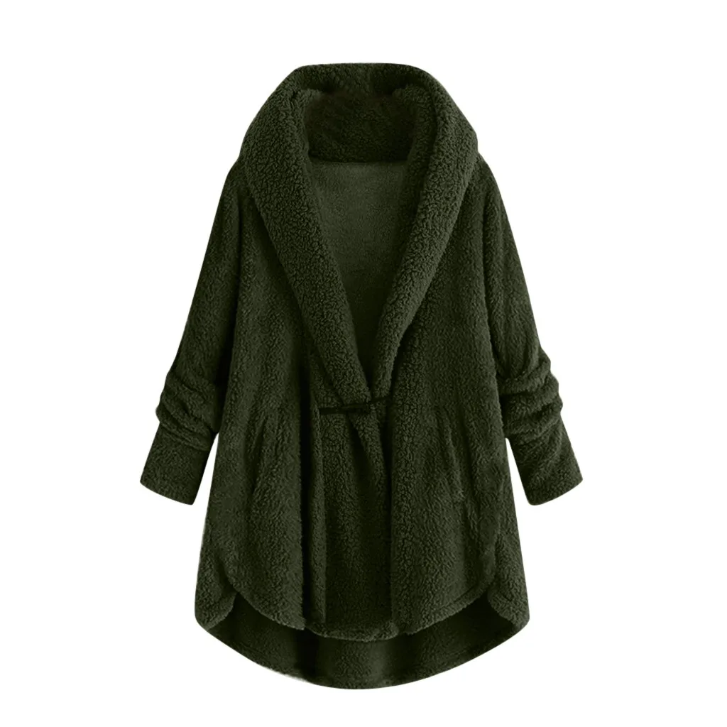 Army Green HSU, новинка, модные женские зимние пальто, куртка для женщин, плюс размер, на пуговицах, плюшевые топы, с капюшоном, Свободный кардиган, шерстяное пальто, зимняя куртка, хит - Цвет: Army Green