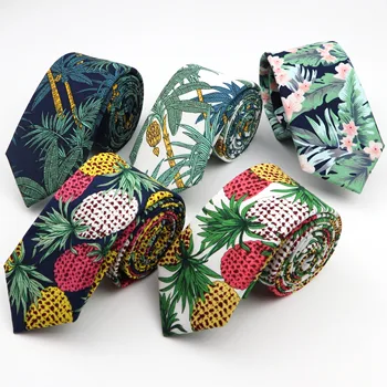 

Men's Colorful Cotton Tie Coconut Tree Ties Narrow Rainforest Necktie Slim Skinny Cravate Narrow Thick Neckties 6.5cm Width