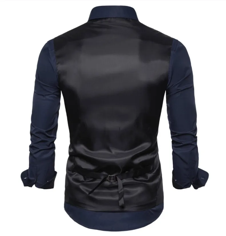 Стиль Для мужчин, деловой жилет, костюм Slim Fit британский стиль Для мужчин двубортный жилет плюс-Размер затрудняетесь в выборе правильного размера? Для мужчин одежда