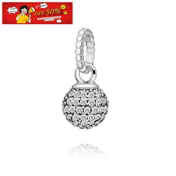 

SALE! 925 Sterling Silver Beads Pave Ball Dangle Charm Fit Original Pandora Bracelets Women DIY Fashion Jewelry