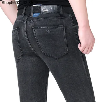 

Jeans Male Qing Middle Age Business Straight Tube Pants Slim Fit Trousers Zi Elastic Force Men Leisure Jeans