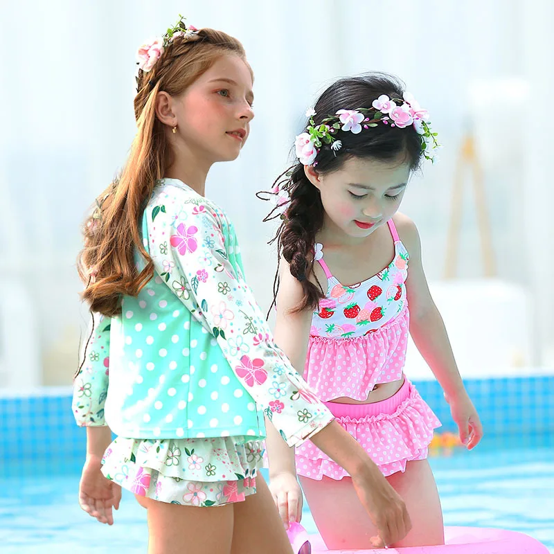 

New Style Big Boy Polka Dot Printed Cute GIRL'S Sun-resistant Split Type Hot Springs Swimwear Four-piece Set-KID'S Swimwear