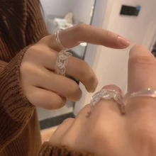 Ins 2 sztuk zestaw Korea Vintage przezroczyste żywiczne kolorowe pierścienie Chic kolorowe akrylowe geometryczne nieregularne pierścień zestaw dla kobiet biżuteria tanie tanio CN (pochodzenie) Brak Kobiety Z żywicy BOHEMIA Zestawy ślubne GEOMETRIC 10mm moda Na imprezę Pierścionki rings ring for women