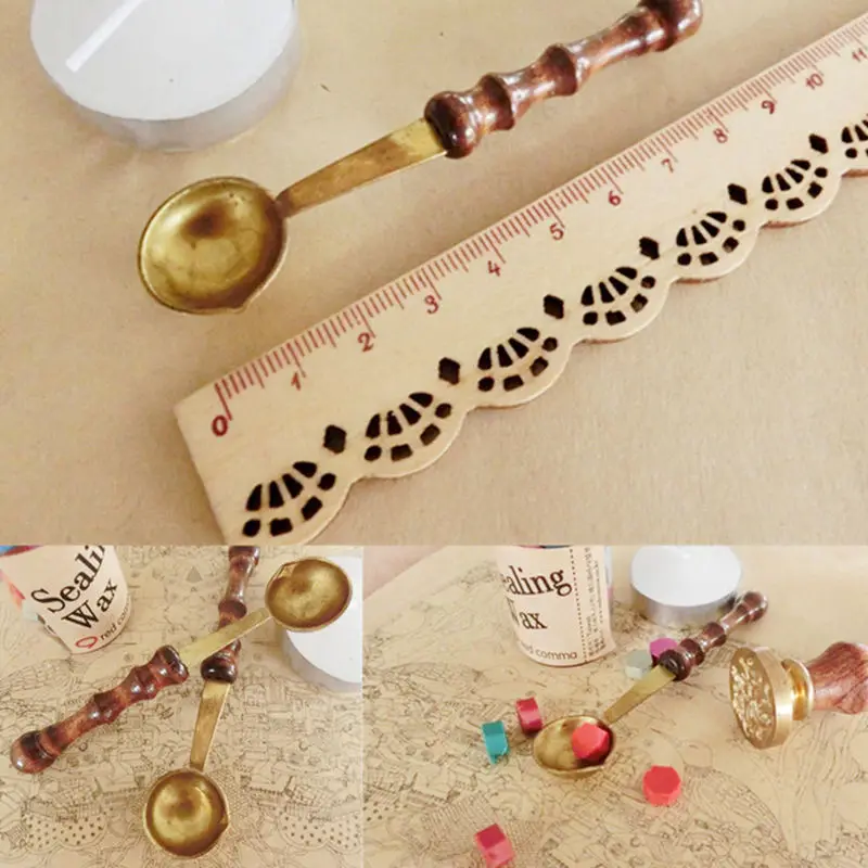 High Quality Wax Stamp Sealing Wax Spoon Vintage Wood Handle Sealing Wax Spoon Anti Hot Wax Spoon Melt Dissolve Stamp Spoon