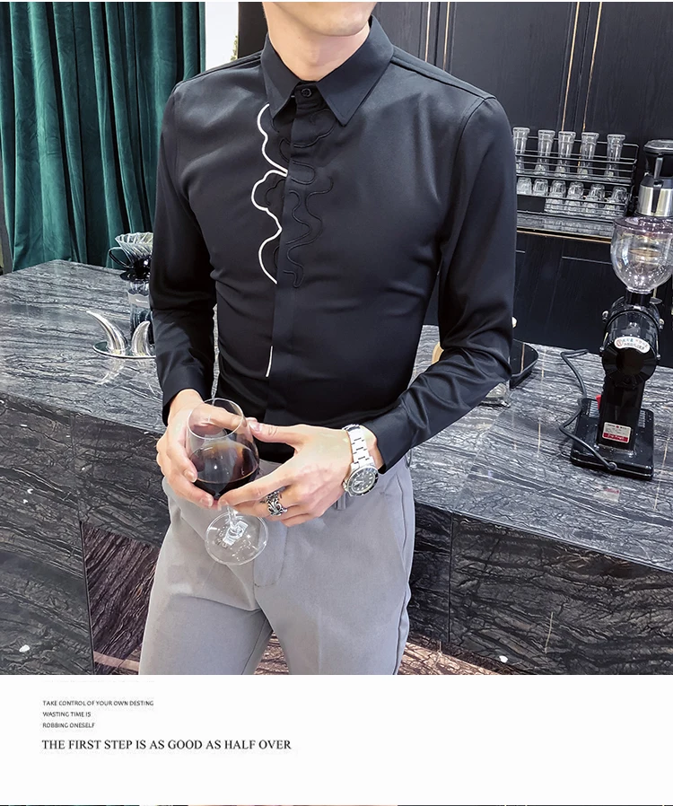 Мужские рубашки с вышивкой, повседневные, облегающие, Camisa Social camiseta Masculina, деловые рубашки, дизайнерские рубашки для смокинга, мужские белые рубашки